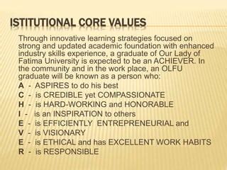 olfu core values|VISION, MISSION AND CORE VALUES OF OLFU AND COP.